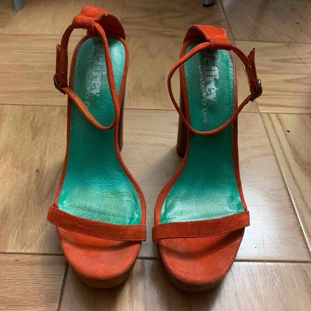 Jeffrey Campbell orange strap block heels Sz9
